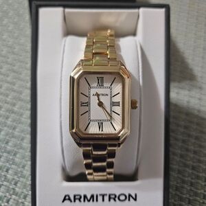 Armitron Gold-Tone Rectangular Roman Dial Bracelet Watch